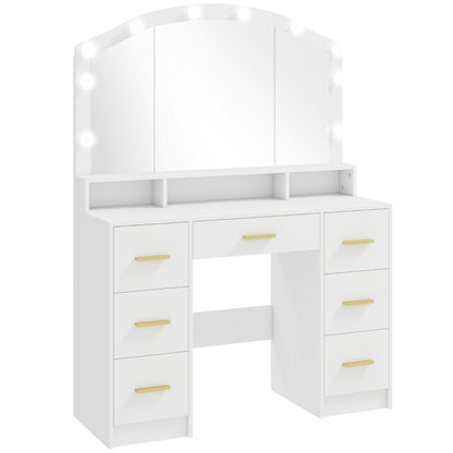 Nancy's Piobbico Kaptafel - Make Up Tafel - Hollywood Spiegel - Wit - 110 x 40 x 150 cm