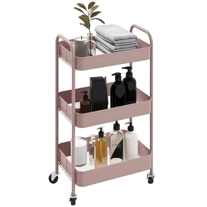 Nancy's Monterosi Trolley - Serveerwagen - Keukentrolley - Roze - Staal - ± 45 x 30 x 80 cm