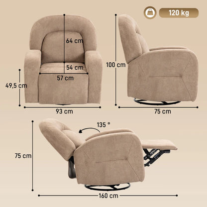 Nancy's Spinea Relaxfauteuil - Relaxstoel - Loungestoel - Verstelbaar - Draaibaar - Kaki - Fluweel