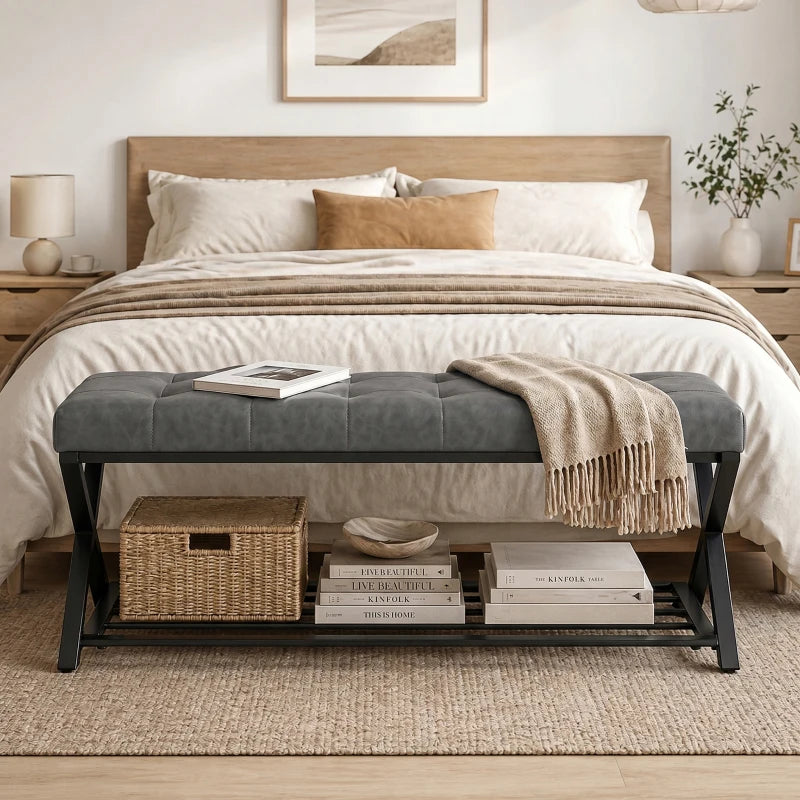 Nancy's Sperlonga Schoenenbank - Schoenenrek - Open opbergruimte - Grijs / Zwart - ± 110 x 35 x 45 cm