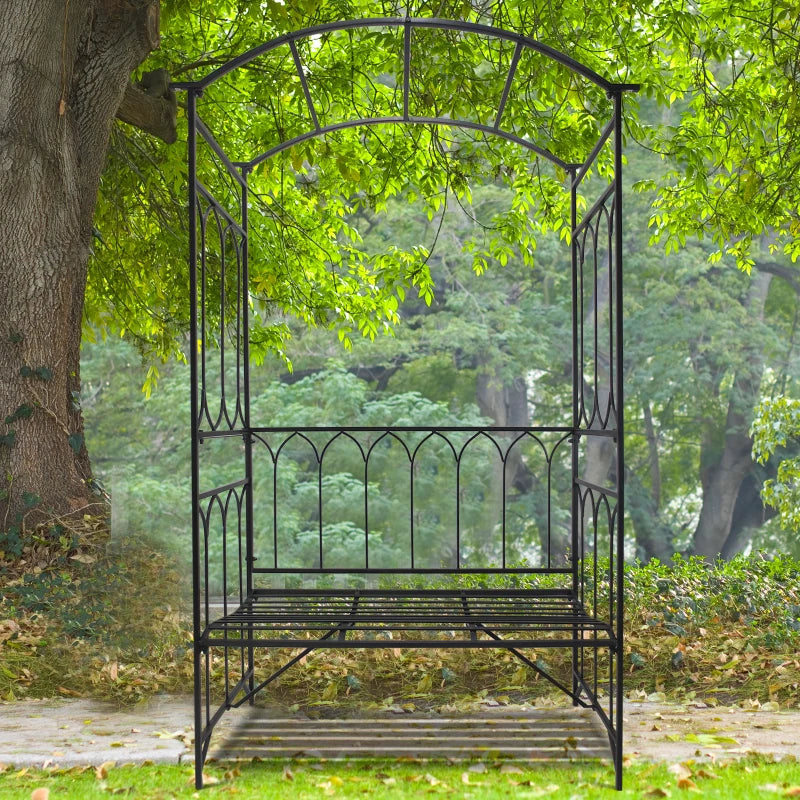 Nancy's Riccia Tuinbank - Rozenboog - Parkbank - Zwart - Staal - ± 115 x 50 x 205 cm