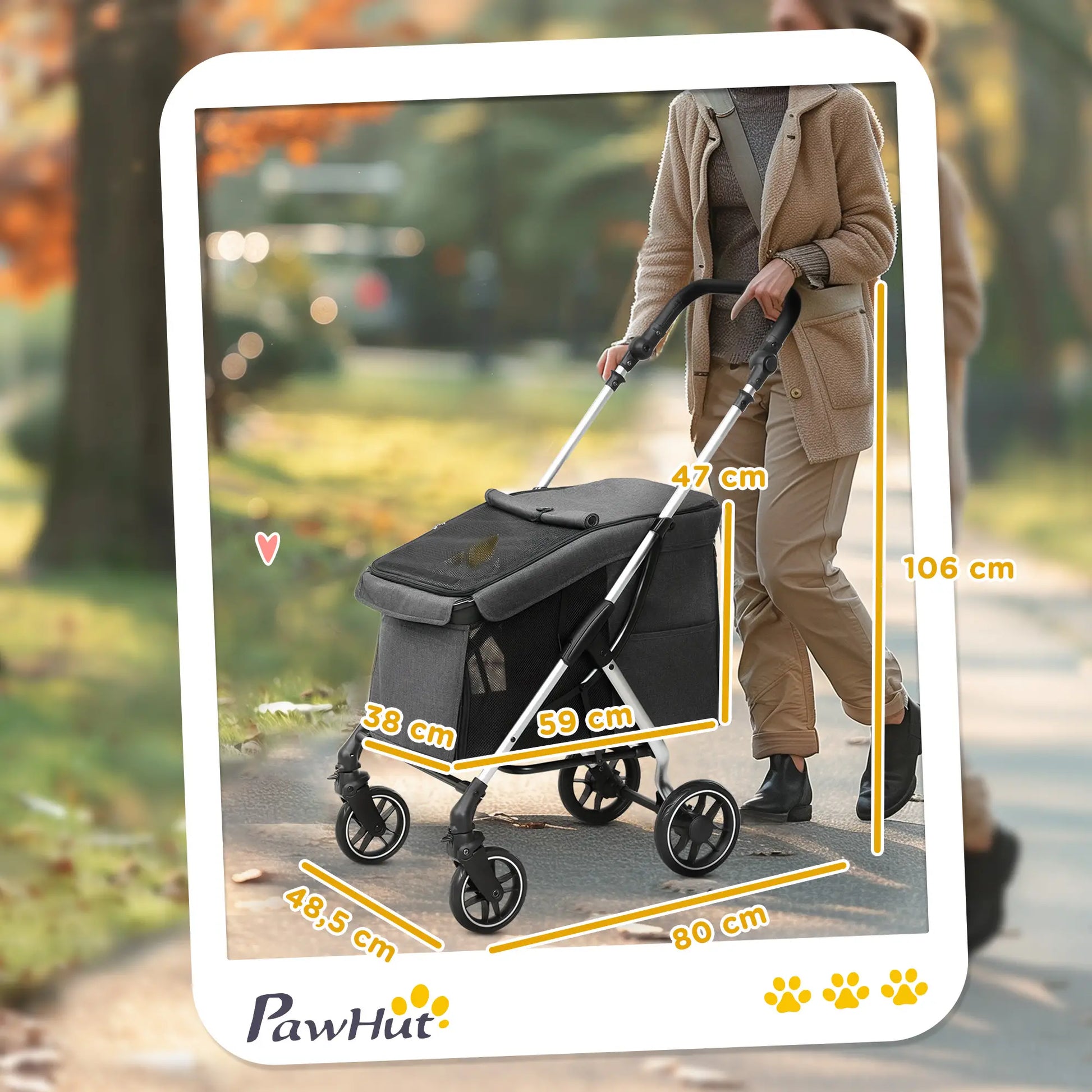 Nancy's Collegno Hondenwagen - Hondenbuggy - Kattenbuggy - Reiswagen voor Huisdieren - Grijs / Zilver