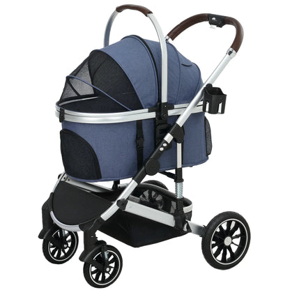 Nancy's Collegiove Reiswagen voor Huisdieren - Kattenbuggy - Hondenbuggy - Blauw / Zilver