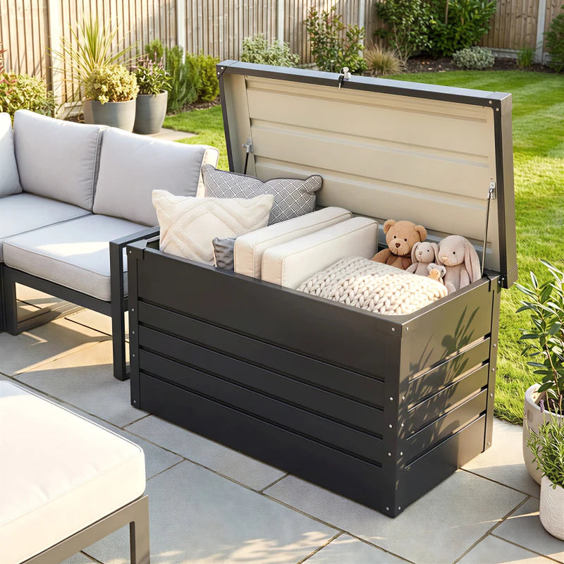 Nancy's Robella Tuinkussenbox - Opbergbox voor buiten - Tuinkist - Grijs - Staal - 120 x 60 x 60 cm