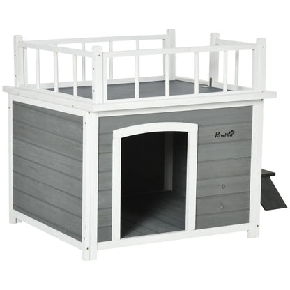 Nancy's Soragna Hondenhok - Hondenverblijf voor buiten - Dakterras - Grijs - Dennenhout - ± 120 x 75 x 80 cm