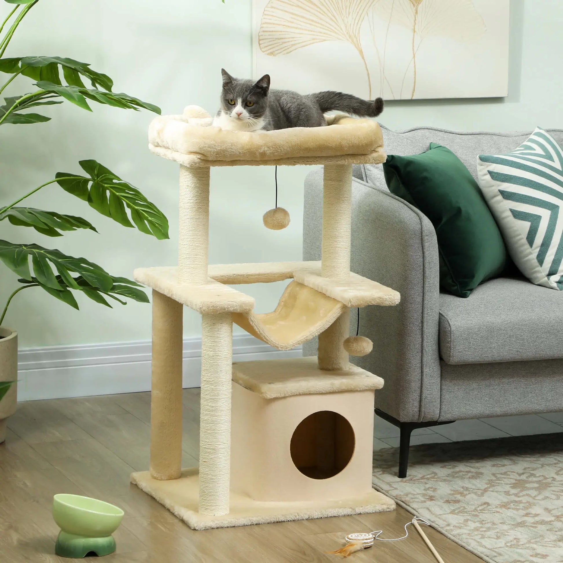 Nancy's Frascati Kattenboom - Krabpaal - Crème - Pluche - ± 50 x 50 x 90 cm