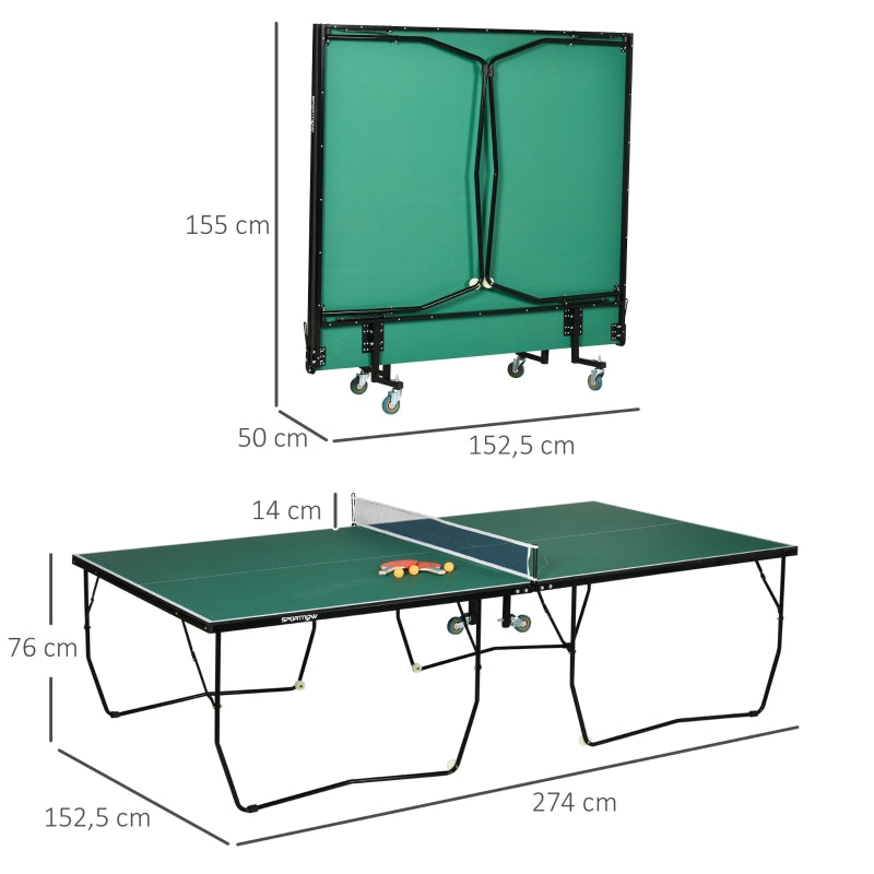 Table de ping-pong Nancy's Plymouth, pleine grandeur, pliable, 8 roues, avec raquettes et balles, verte,