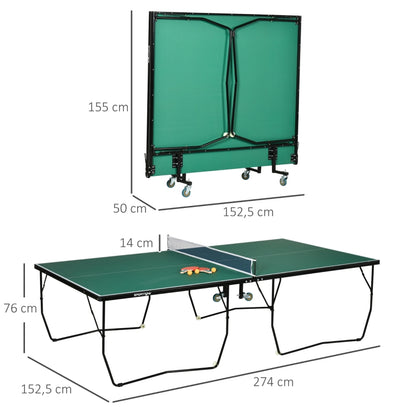 Nancy's Plymouth Tafeltennistafel, full-size, opvouwbaar, 8 wielen, incl. batjes en balletjes, groen,