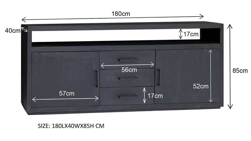 Nancy's Machio Dressoir - Mangohout - Zwart - 40 x 180 x 85 cm