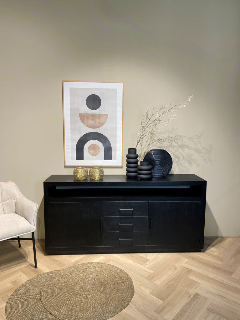 Nancy's Machio Dressoir - Mangohout - Zwart - 40 x 180 x 85 cm