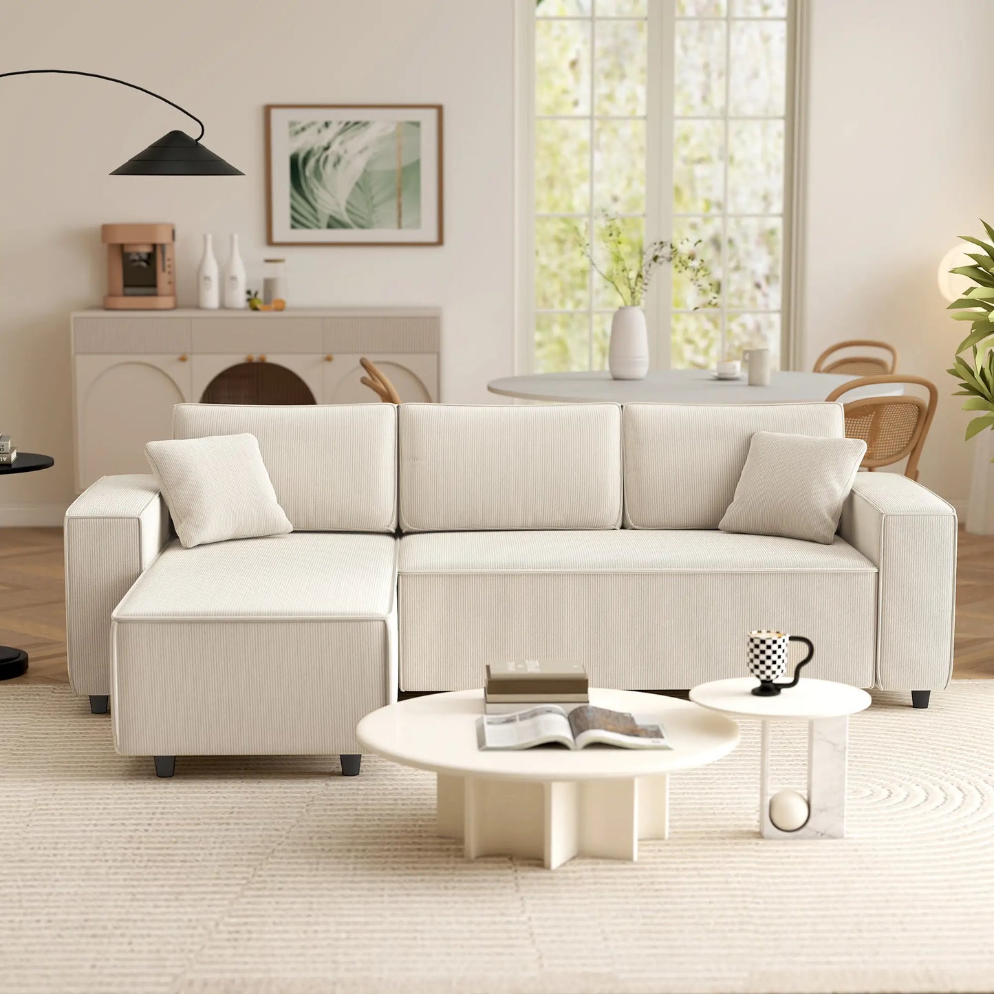 Nancy's Licata Hoekbank - Rechts of Links - Crèmewit - Corduroy - ± 240 x 155 x 85 cm