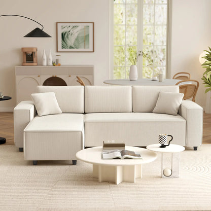 Nancy's Licata Hoekbank - Rechts of Links - Crèmewit - Corduroy - ± 240 x 155 x 85 cm