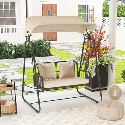Nancy's Chiavarese Schommelbank - Tuinschommel - Hollywoodschommel - Zwart / Kaki - Rotan - ± 150 x 120 x 180 cm