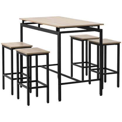 Nancy's Leiston Bar table, bar stool, 5-piece set, industrial design, steel frame, oak + black