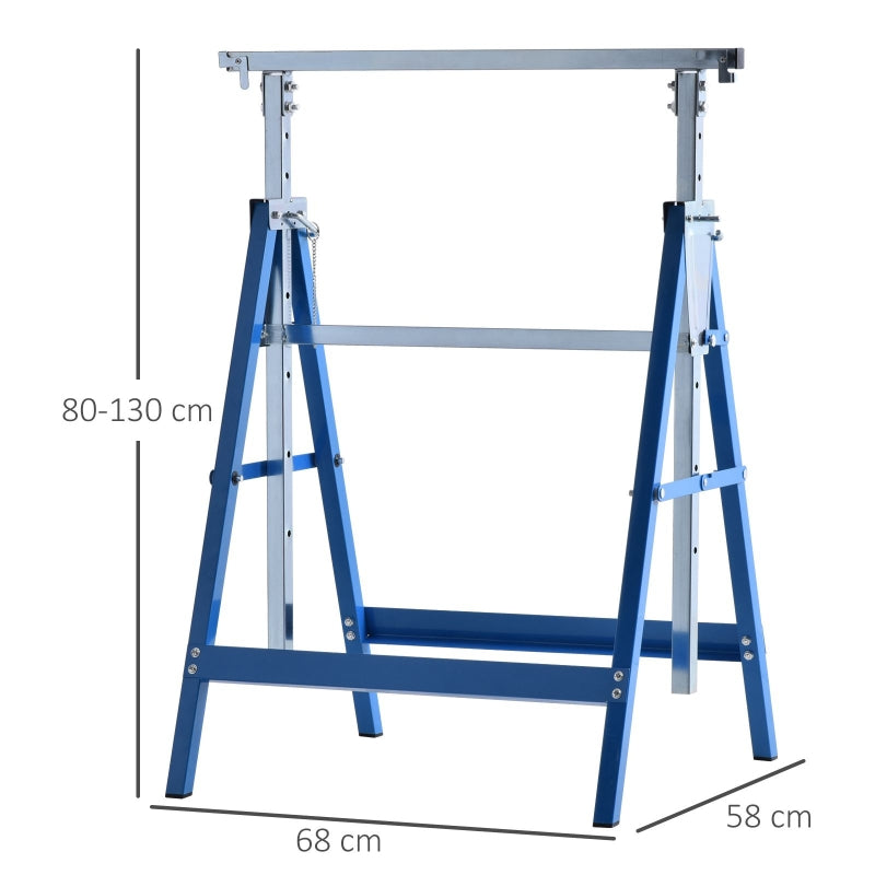 Nancy's Ascot 2 x Folding trestle adjustable in height up to 200kg steel blue 68 x 58 x 80-130 cm