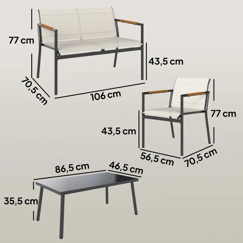 Nancy's Sarroch Loungeset - Tuinset - Balkonmeubelset - Wit - Staal / Glas