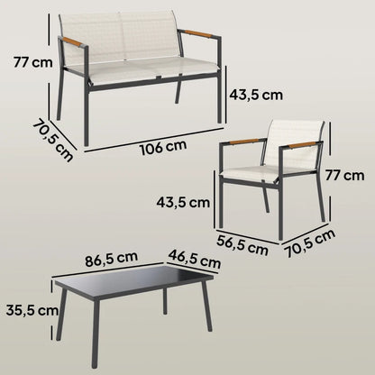 Nancy's Sarroch Loungeset - Tuinset - Balkonmeubelset - Wit - Staal / Glas