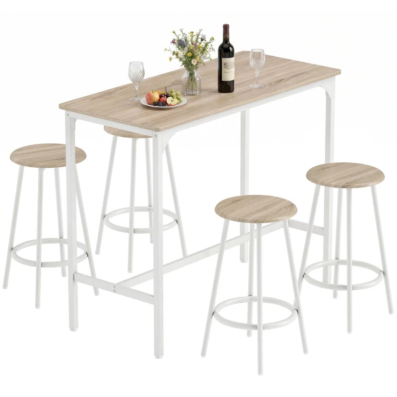 Nancy's Trecase Bartafel Set - Barset - 5-Delige Set - Ruimtebesparend - Eiken / Wit