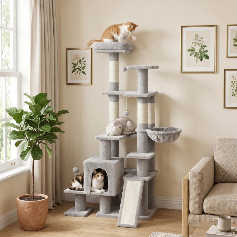Nancy's Tortolì Krabpaal - Kattenboom - Klimboom met 5 verdiepingen - Grijs / Crèmewit - 78 x 40 x 152 cm