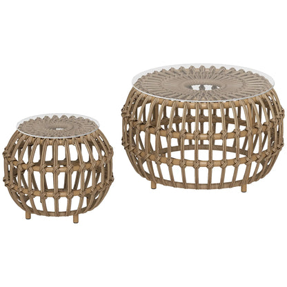 Nancy's Gardolo Balkontafels - Bijzettafels voor Buiten - Tuintafels - Set van 2 - Bruin - Rotan