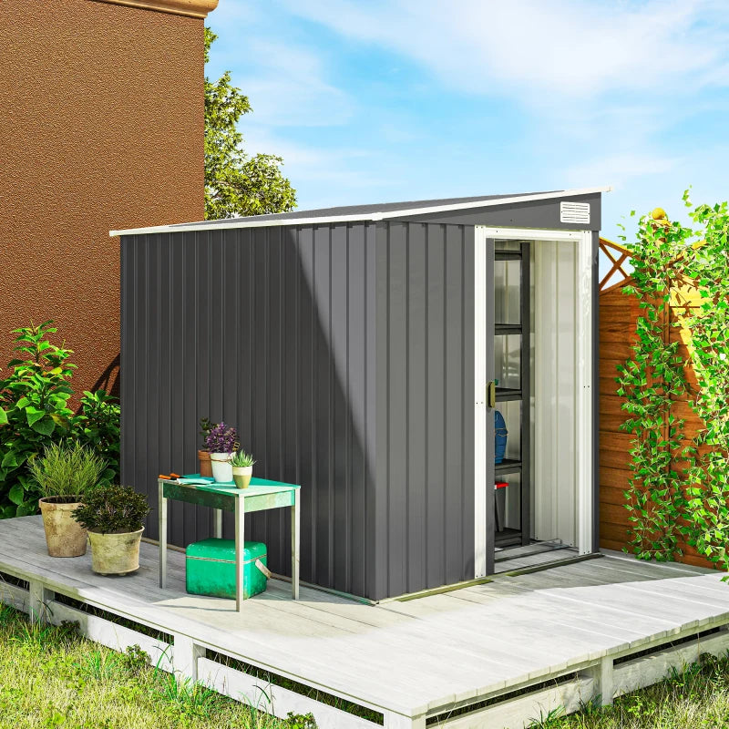 Nancy's Nogara Opbergschuur - Tuinschuur - Tuinhuisje - Gereedschapsschuur - Grijs - Staal - ± 155 x 205 x 160/180 cm