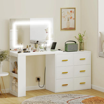 Nancy's Omegna Make Up Tafel - Kaptafel - LED-Spiegel - Met stopcontact en USB-aansluiting - Wit - ± 120 x 80 x 135 cm