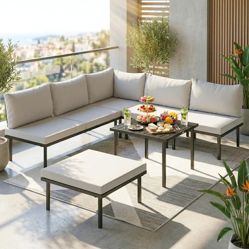 Nancy's Siniscola Loungeset - Tuinset - Lounge Set - Tuinmeubelset - 6-Delig - Grijs / Zwart