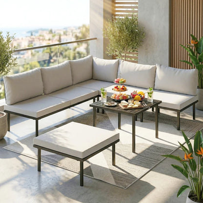 Nancy's Siniscola Loungeset - Tuinset - Lounge Set - Tuinmeubelset - 6-Delig - Grijs / Zwart