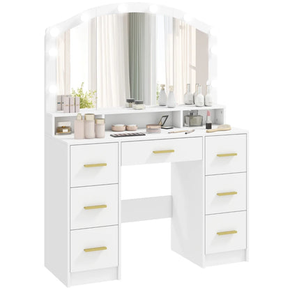 Nancy's Piobbico Kaptafel - Make Up Tafel - Hollywood Spiegel - Wit - 110 x 40 x 150 cm