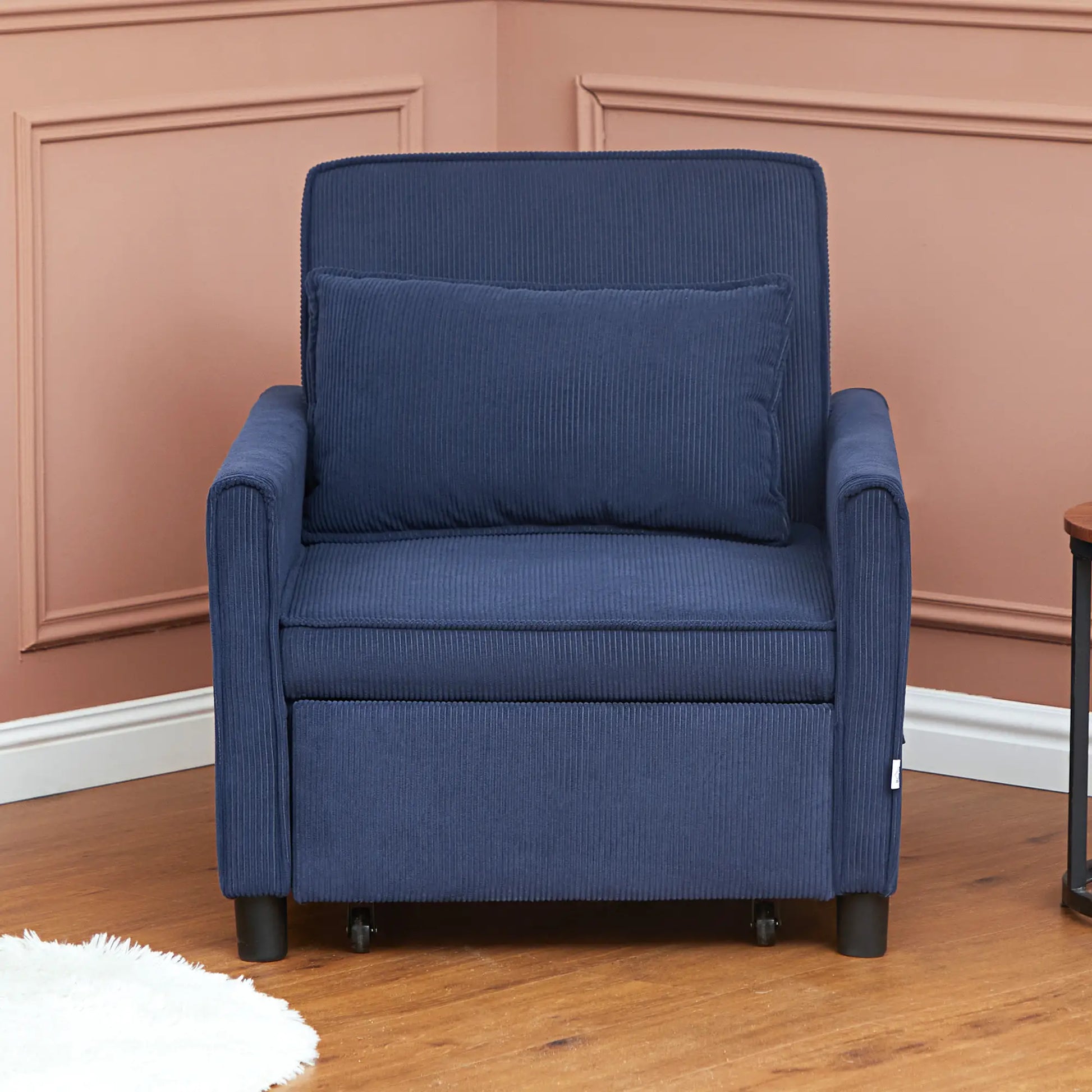 Nancy's Reigada Slaapbank - Logeerbed - Slaapstoel - Stoel met Slaapfunctie - Blauw - Ribfluweel