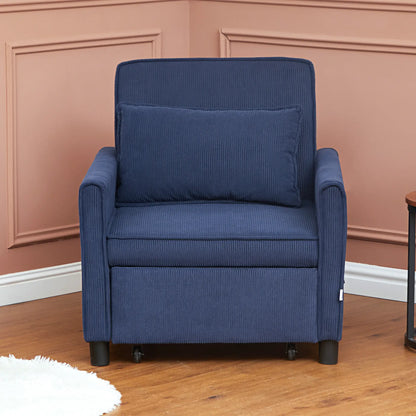 Nancy's Reigada Slaapbank - Logeerbed - Slaapstoel - Stoel met Slaapfunctie - Blauw - Ribfluweel