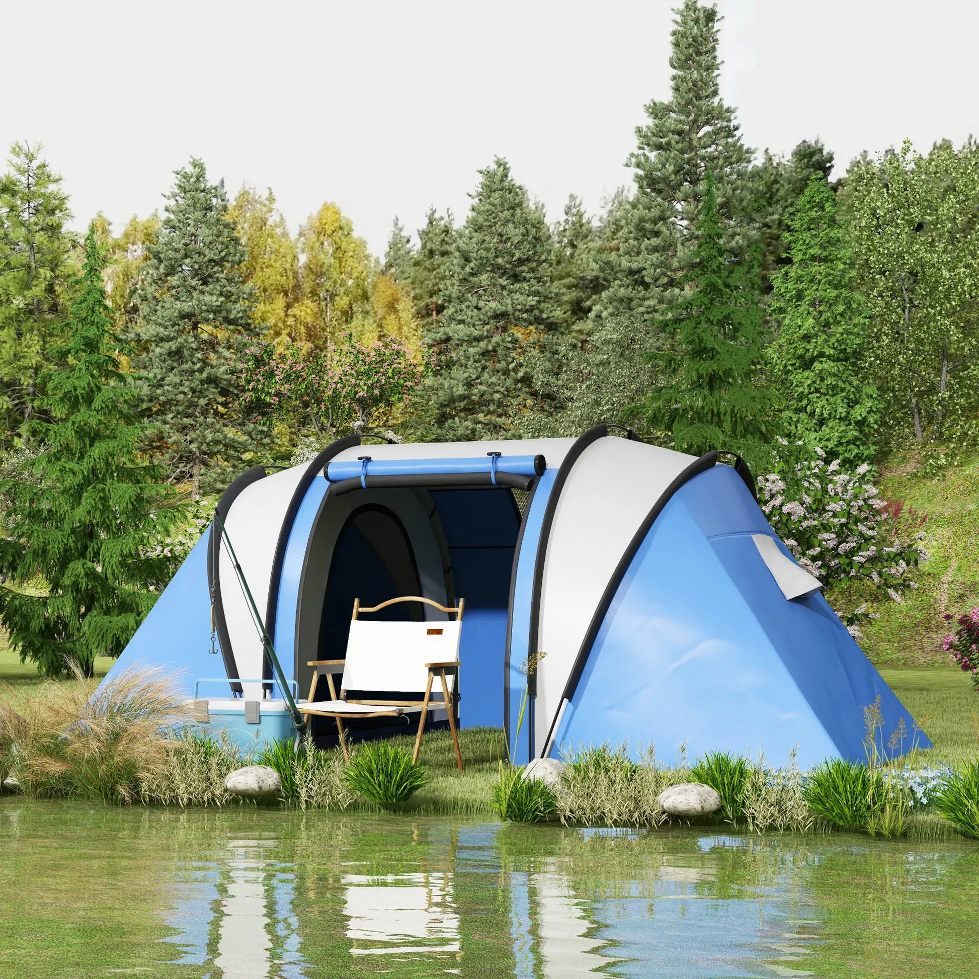 Nancy's Cautano Kampeertent - Camping Tent - 2 Slaapkamers - Blauw - 450 x 220 x 180 cm