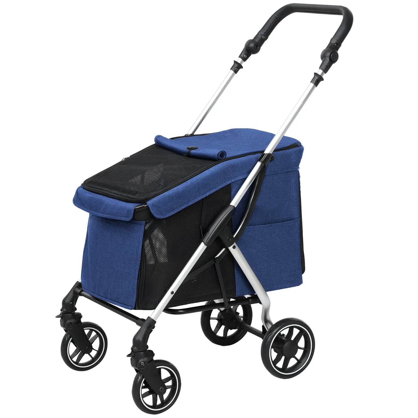 Nancy's Collegno Hondenwagen - Hondenbuggy - Kattenbuggy - Reiswagen voor Huisdieren - Blauw / Zilver