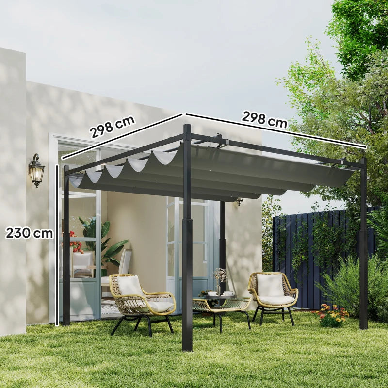 Nancy's Pollein Pergola - Terras overkapping - Tuinhuisje - Uitschuifbaar dak - Grijs - ± 300 x 300 x 230 cm