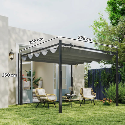 Nancy's Pollein Pergola - Terras overkapping - Tuinhuisje - Uitschuifbaar dak - Grijs - ± 300 x 300 x 230 cm