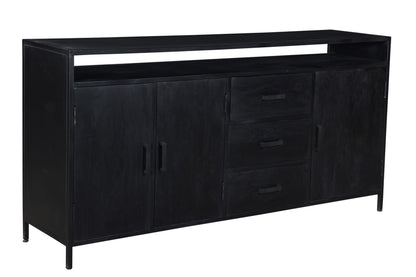 Nancy's Milharicas Dressoir - Kast - Mangohout - Staal - Zwart - 180 x 40 x 85 cm