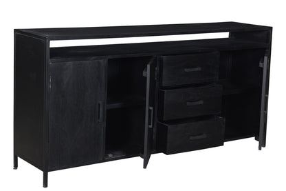 Nancy's Milharicas Dressoir - Kast - Mangohout - Staal - Zwart - 180 x 40 x 85 cm