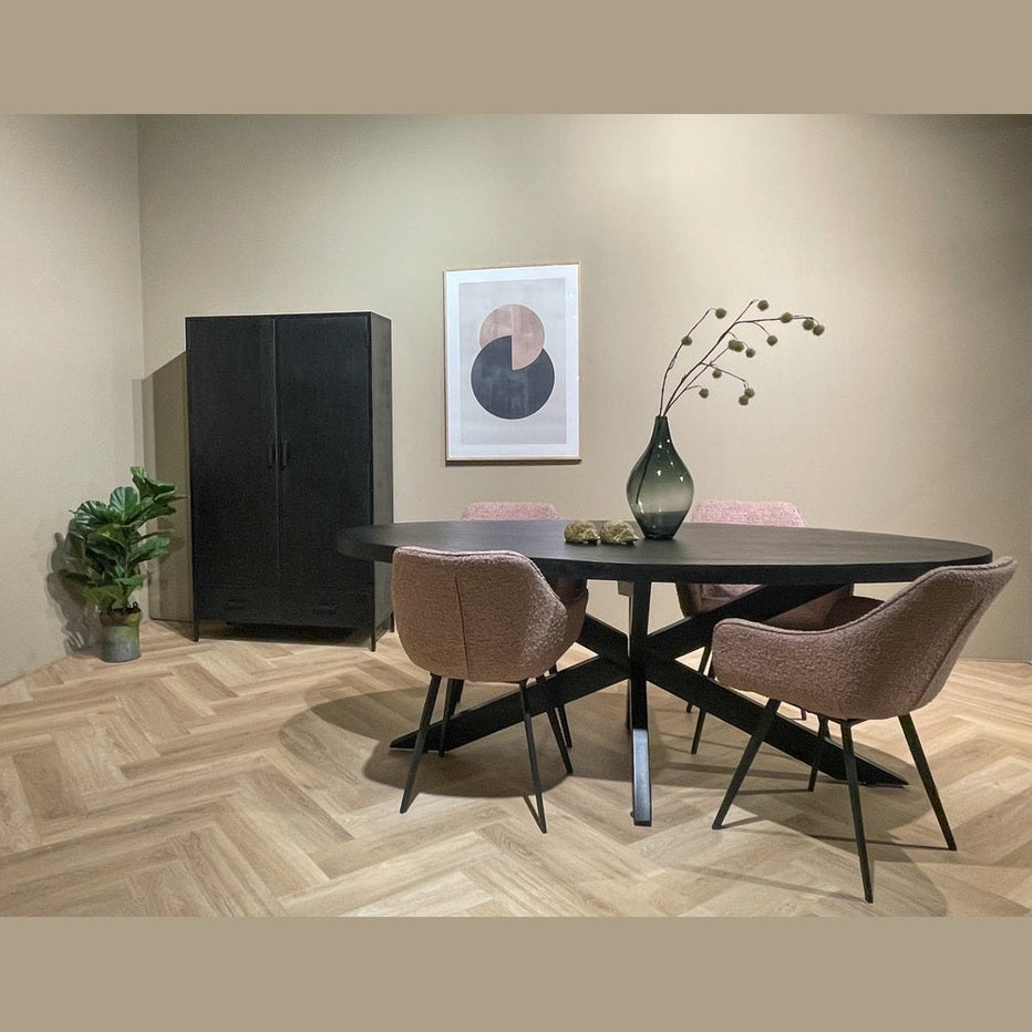 Livingfurn Kala Oval Spider 180 cm eettafel - Mangohout - Zwart