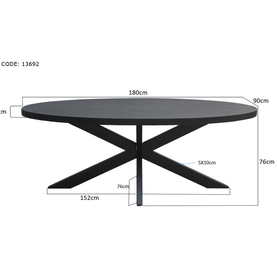 Livingfurn Kala Oval Spider 180 cm eettafel - Mangohout - Zwart