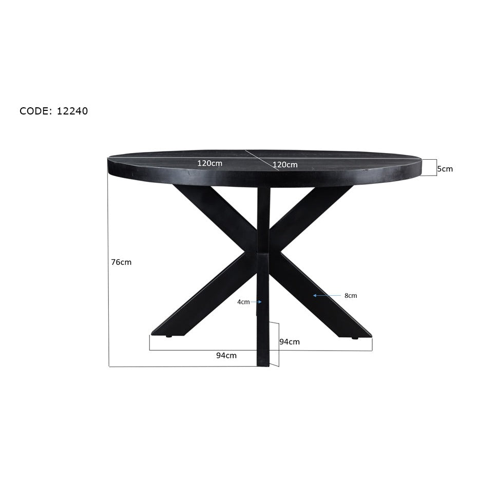 Nancy's Raimonda Eettafel - Eetkamertafel - Rond - Mangohout - Zwart - Ø 120 cm