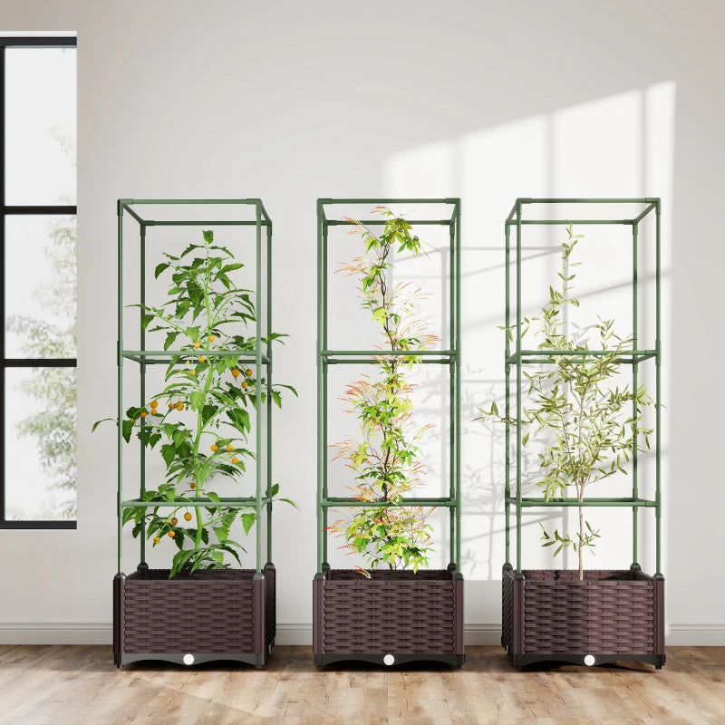 Nancy's Posina Plantenbakken - Verhoogde Bloembakken - Plantenbak met Klimrek - Groen / Donkerbruin - 40 x 40 x 125 cm