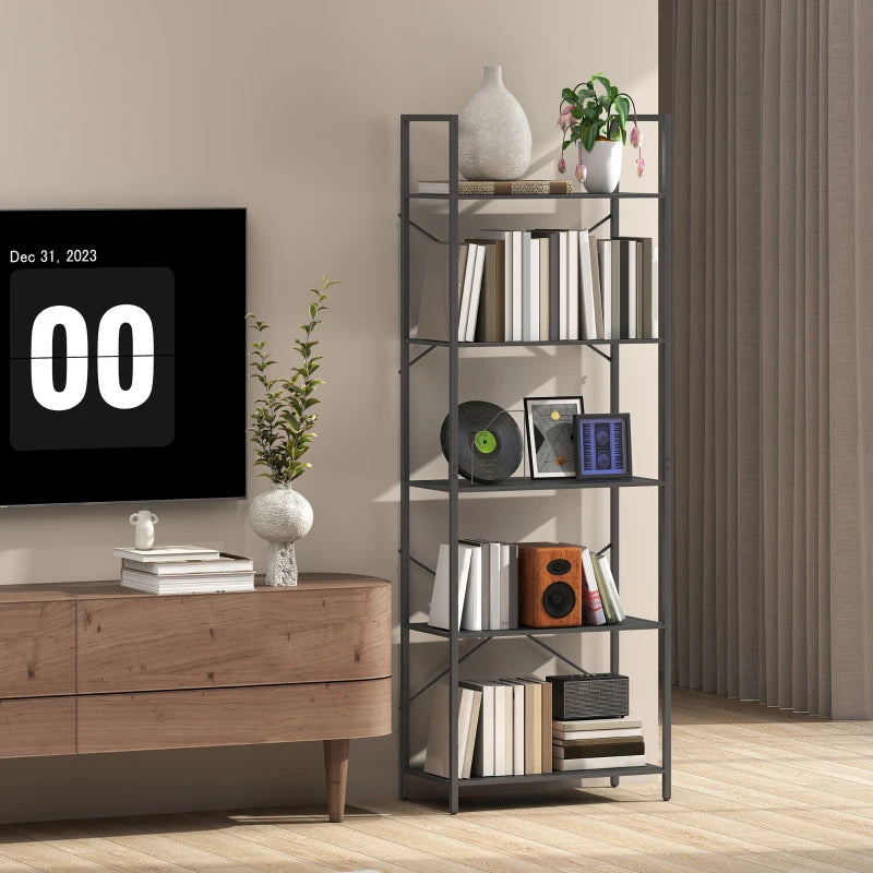 Nancy's Oulx Boekenkast - Opbergkast - 5 Niveaus - Zwart - Staal - ± 60 x 30 x 170 cm