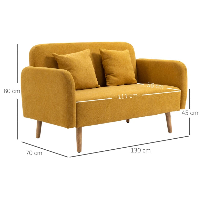 Nancy's Seregno 2-Zitsbank - Tweezitsbank - Woonkamerbank - Zitbank - Geel - Fluweel - 130 x 70 x 80 cm