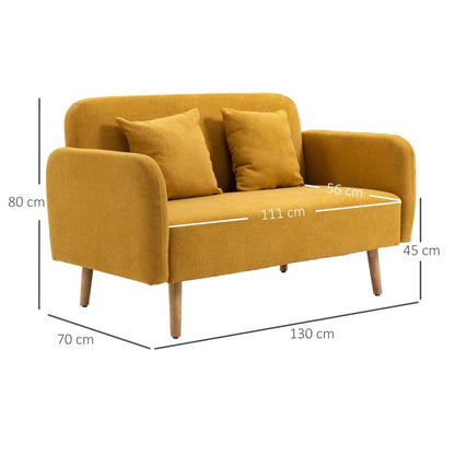 Nancy's Seregno 2-Zitsbank - Tweezitsbank - Woonkamerbank - Zitbank - Geel - Fluweel - 130 x 70 x 80 cm