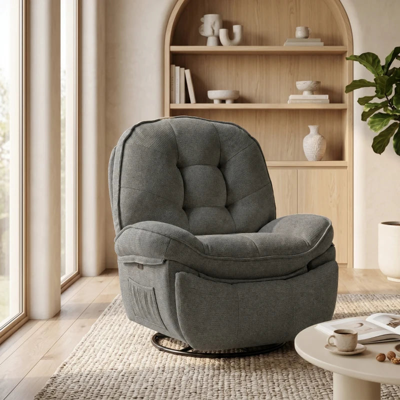 Nancy's Teolo Lounge Fauteuil - Relax Stoel - Loungestoel - Draai-, schommel en ligfunctie - Grijs - Chenille
