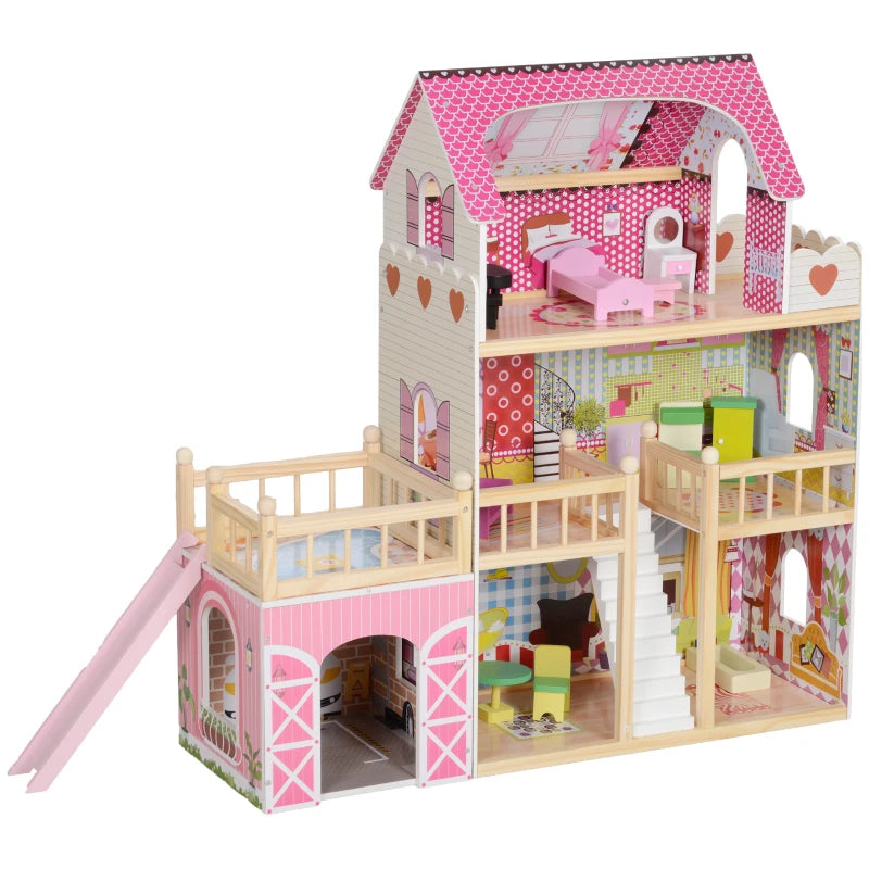 Nancy's Cesar Poppenhuis - Speelhuis - Inclusief accessoires - Roze - Dennenhout