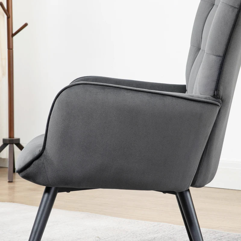 Nancy's Caldelas Relaxfauteuil - Relaxstoel - Met voetenbankje - Grijs - Fluweel / Staal