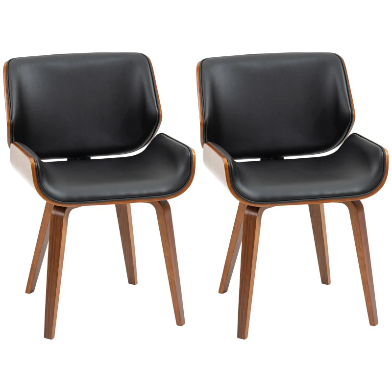 Nancy's Monterotondo Eetkamerstoelen - Set van 2 - Keukenstoelen - Retro - Zwart - Kunstleer / Hout