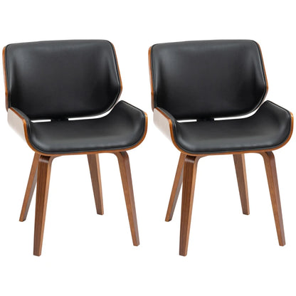 Nancy's Monterotondo Eetkamerstoelen - Set van 2 - Keukenstoelen - Retro - Zwart - Kunstleer / Hout