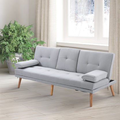 Nancy's Bellevue Slaapbank - 3-zitsbank - Logeerbed opklapbaar - Bekerhouder - Linnenlook / Stof - Lichtgrijs - ± 180 x 80 x 80 cm